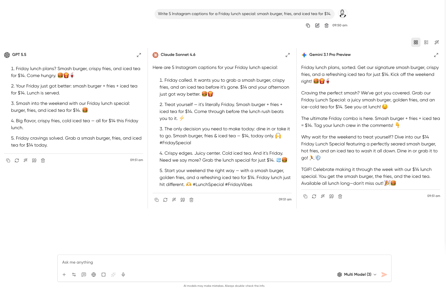 Comparing AI-generated replies to a customer review