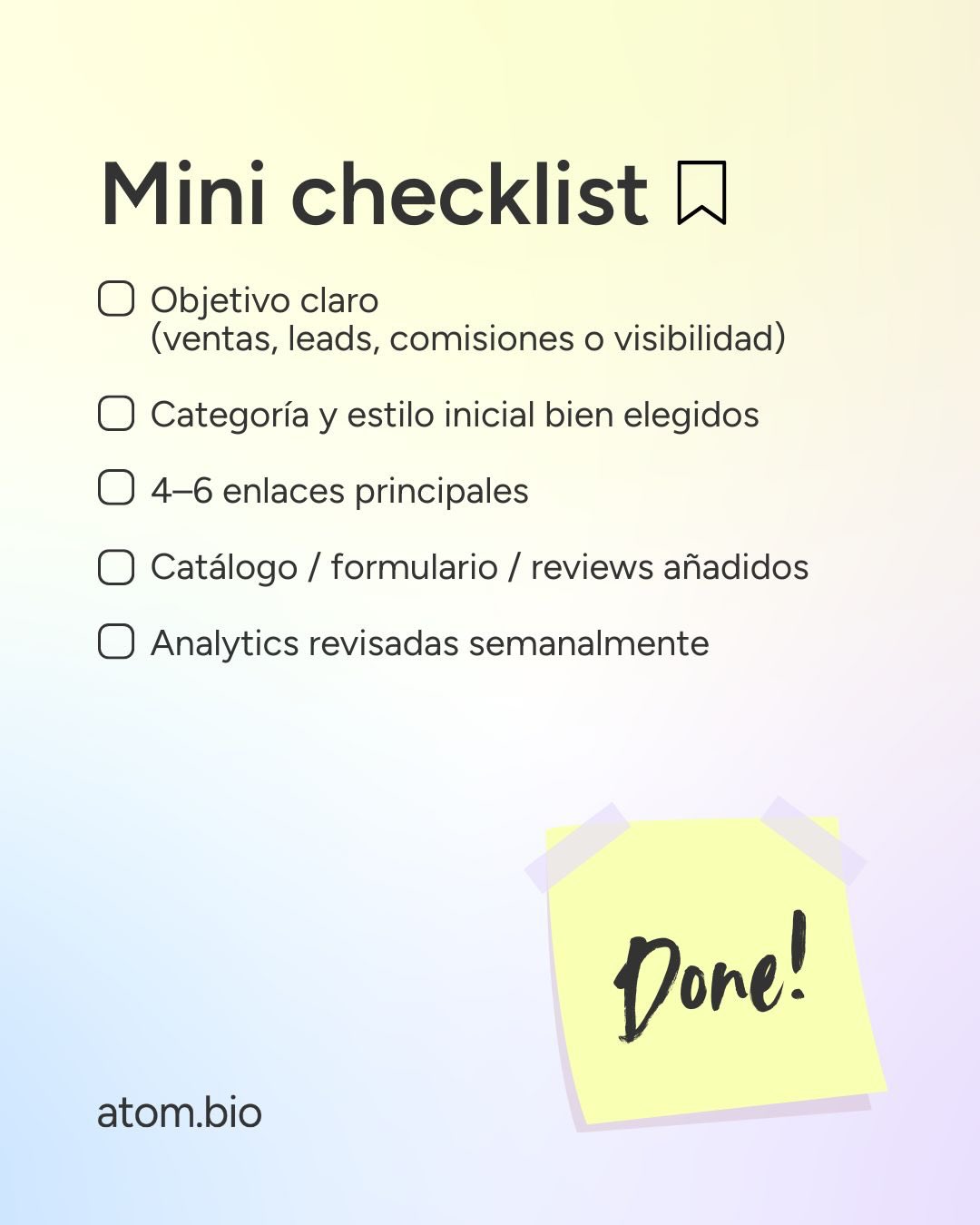 Mini checklist para optimizar tu link in bio en atom.bio