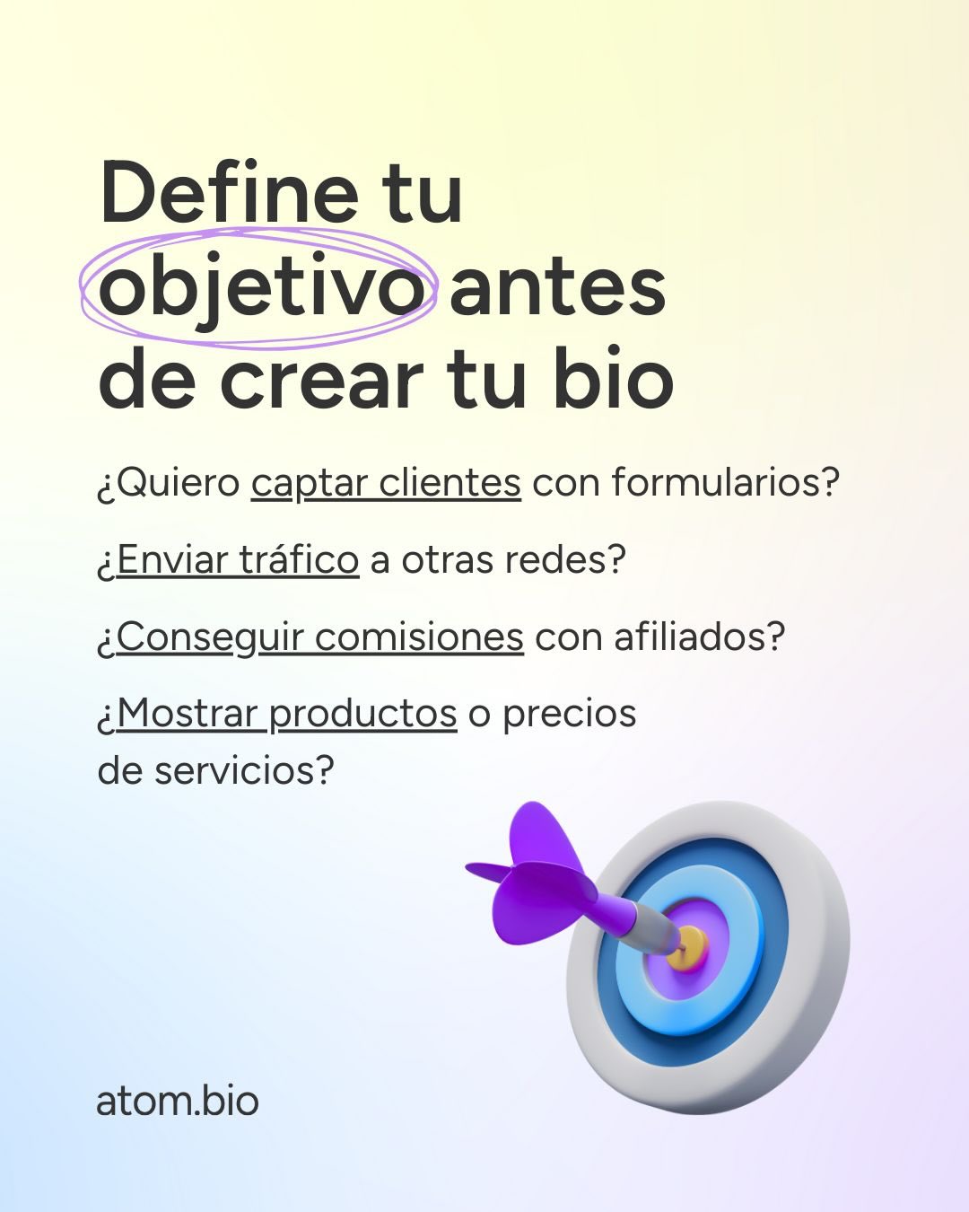 Define tu objetivo antes de crear tu link in bio con atom.bio