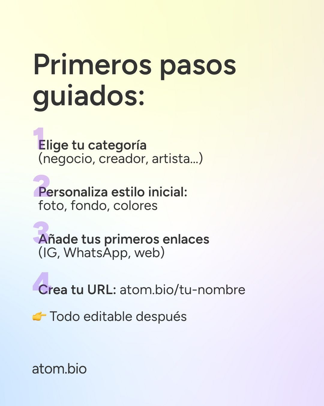 Primeros pasos guiados para crear tu link in bio en atom.bio