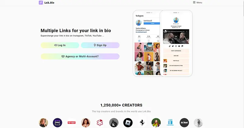 Páginas parecidas a Linktree: ejemplo de Lnk.Bio