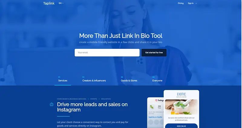 Taplink o Linktree: vista de Taplink como alternativa