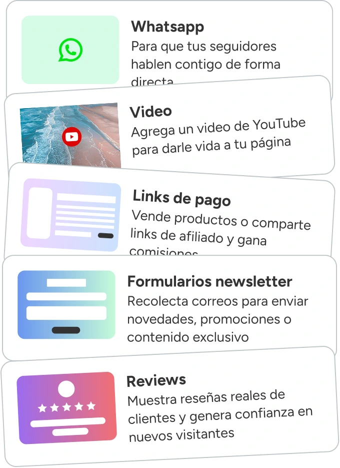 Página link in bio con redes, pagos y opciones de contacto