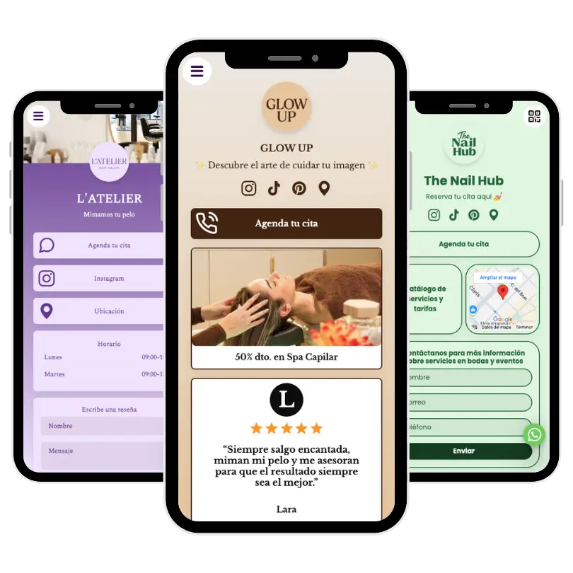 Ejemplo de página web de salón creada con atom.bio