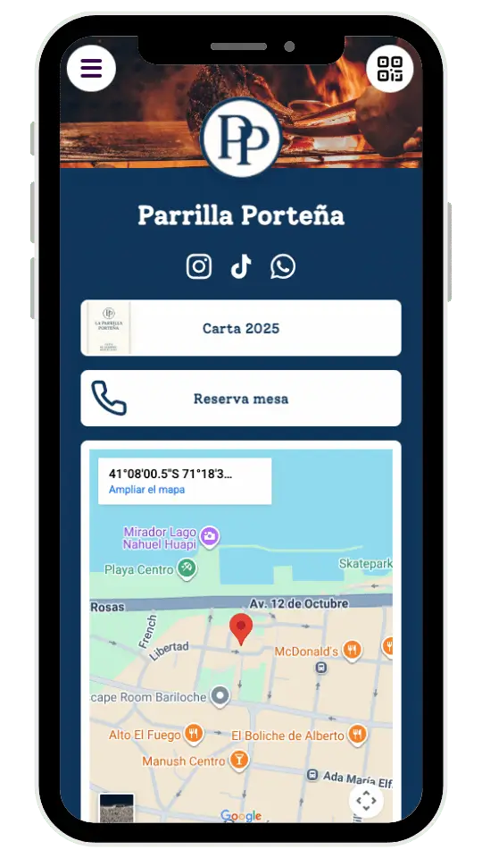 Página de restaurante — menú, reservas y mapa